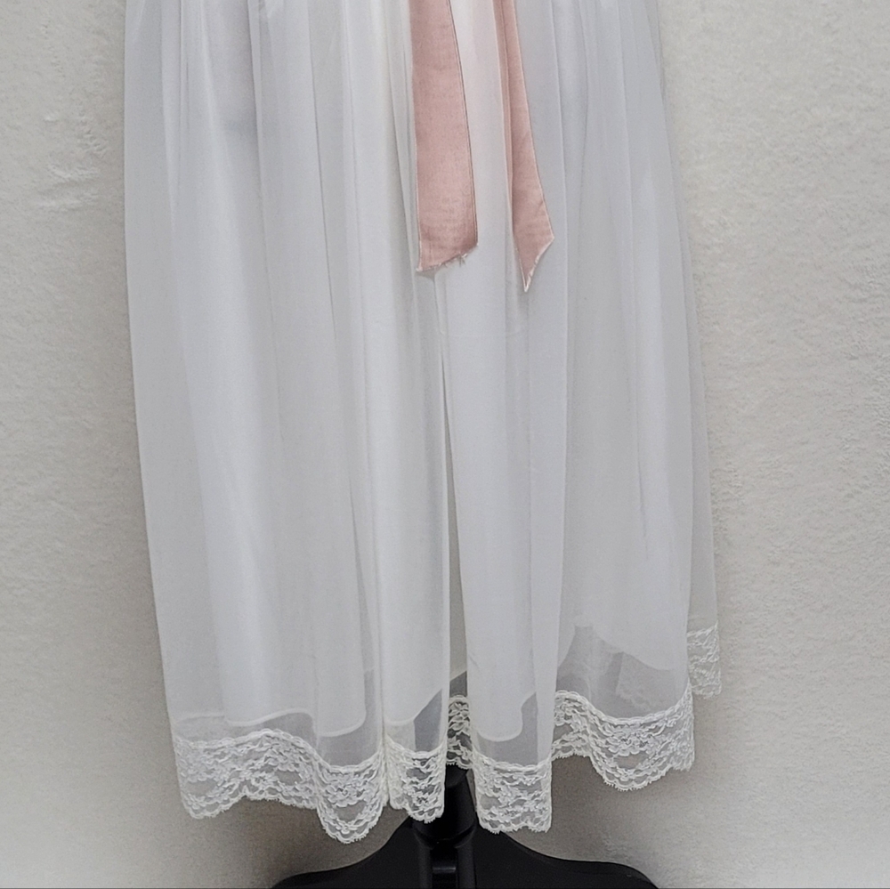 Lady Leonora Rare Vintage 40s White Chiffon Pink Satin Lace Peignoir Two-Piece - Picture 6 of 16